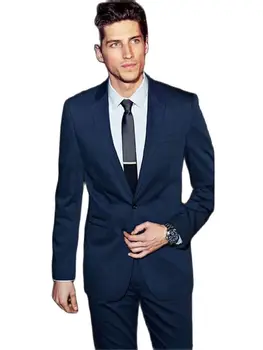 Горячий Темно-синий смокинг для жениха 2 Slim fit, лучший мужской деловой костюм, свадебное платье для шафера (куртка + брюки), сшитое на заказ
