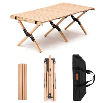 Складной деревянный стол Портативный для улицы и помещения Универсальный Складной стол для пикника Рулет для торта Деревянный стол в сумке для пикника в кемпинге