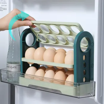 Ящик для хранения яиц, 3-Слойный откидной ящик, Подставка для яиц, Вместительный 30-элементный Стеллаж для яиц, Холодильник, Боковой лоток для яиц, Хранение продуктов