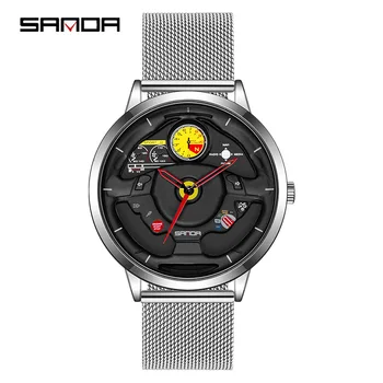 Новые мужские часы Инновационные кожаные спортивные водонепроницаемые хронограф из нержавеющей стали кварцевые наручные часы бренда SANDA Reloj De Cuarzo