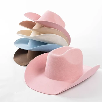 Розовая Ковбойская шляпа из 100% шерсти, Женская И Мужская Фетровая шляпа, Ковбойская шляпа для Вечеринок, Уличный зонт, Теплая шляпа, Шляпа Кавалера