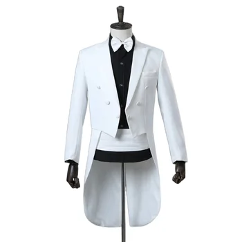 Мужская одежда в смокинге Костюм для выступлений Танцевальный конкурс Белые Черные Длинные Однобортные мужские костюмы Длинная Мужская одежда для вечеринок